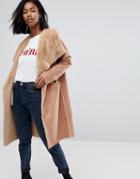 Boohoo Reversible Waterfall Coat - Tan
