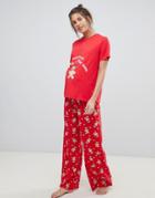 Asos Design Maternity Exclusive Gingerbread Tee And Pants Pyjama Set - Red