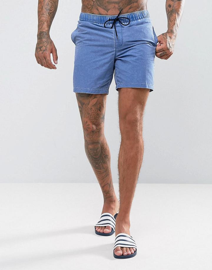 Asos Swim Shorts In Blue Acid Wash Mid Length - Blue