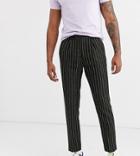 Asos Design Tall Slim Crop Smart Pants In Wool Mix Stripe In Green