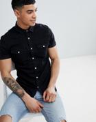 Asos Design Skinny Denim Western Shirt In Black - Black