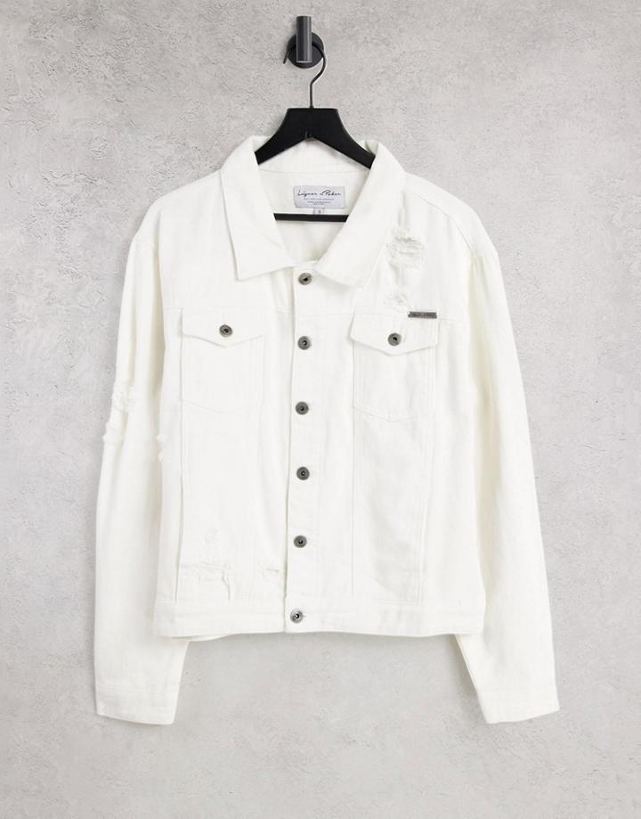 Liquor N Poker Oversized Trucker Jacket In Off White Denim With Distressing - Part Of A Set