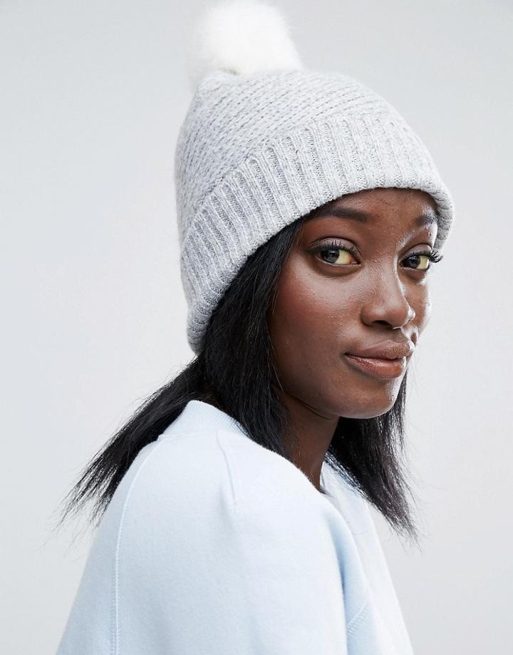 Aldo Diagonal Rib Pom Beanie - Gray