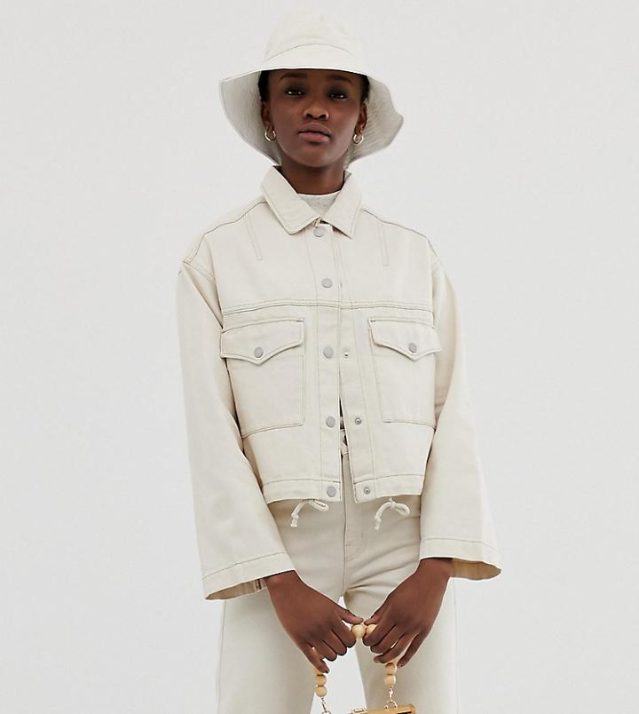 Weekday Drawstring Denim Jacket In Ecru-cream