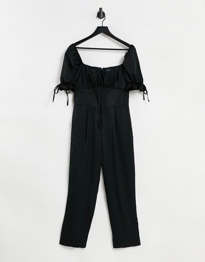 Outrageous Fortune Milkmaid Jumpsuit With Puff Sleeves In Black