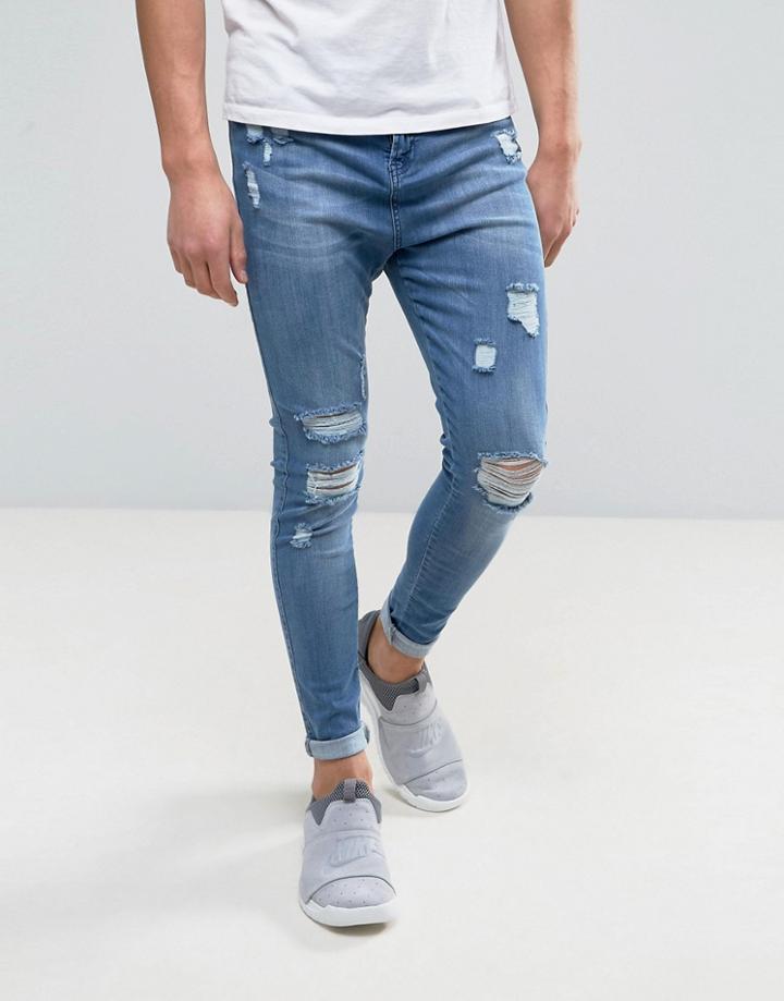 Good For Nothing Super Skinny Jeans In Blue With Distressing - Blue