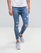 Good For Nothing Super Skinny Jeans In Blue With Distressing - Blue