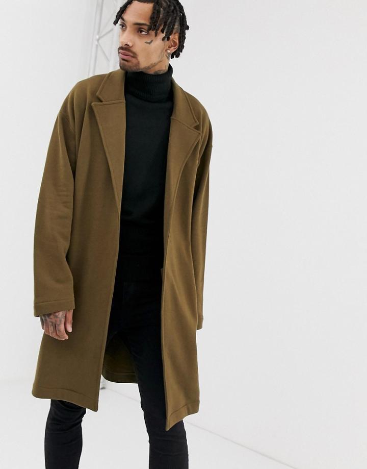 Asos Design Oversized Jersey Duster Jacket In Brown - Brown