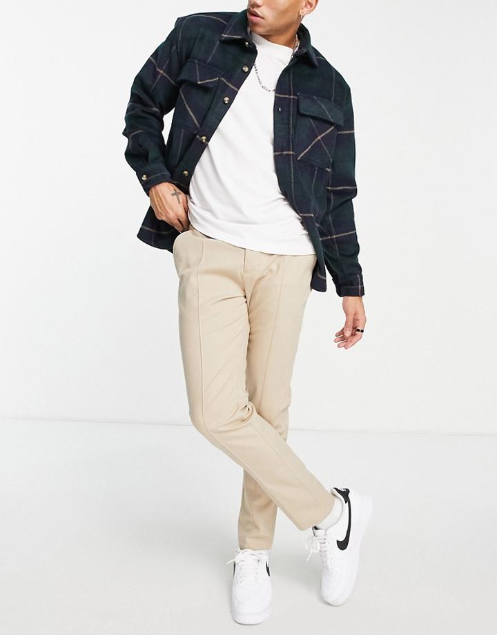 Asos Design Slim Chinos With Pin Tuck In Beige-neutral