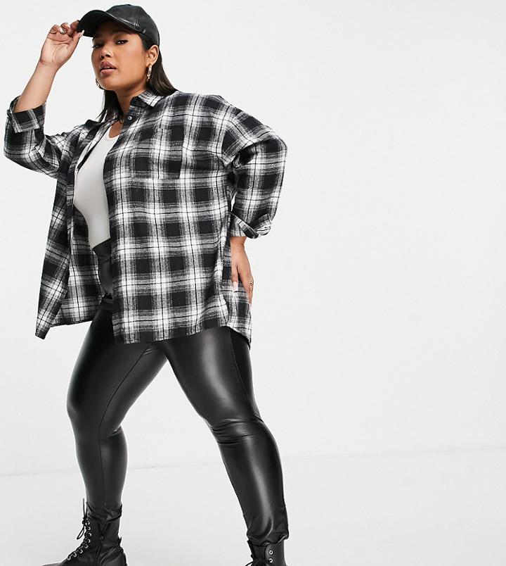 Simply Be Oversized Boyfriend Shirt In Black & White Check-multi