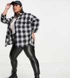 Simply Be Oversized Boyfriend Shirt In Black & White Check-multi