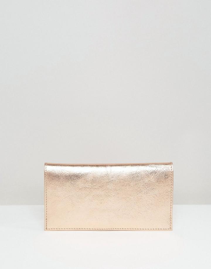 Asos Slim Metallic Leather Foldover Purse - Copper