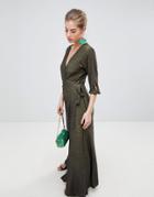 Traffic People V Neck 3/4 Sleeve Wrap Maxi Dress - Black