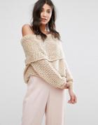 Lavand Bardot Chunky Knit Sweater - Beige