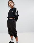 Adidas Originals Black Three Stripe Cropped Chiffon Sweatshirt - Black