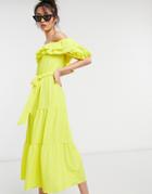 River Island Off-the-shoulder Midi Dress In Yellow