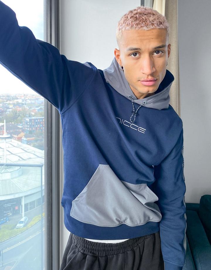 Nicce Dax Mix Media Hoodie In Navy