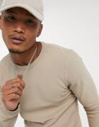 Bershka Crew Neck Ottoman Sweater With Fine Knit In Beige-neutral