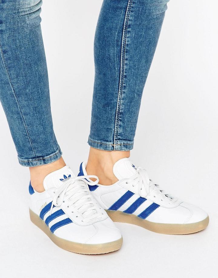 Adidas Originals Leather Gazelle Sneakers With Gum Soles - Blue