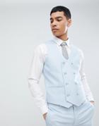 Asos Design Wedding Super Skinny Suit Vest In Ice Blue Micro Texture - Blue