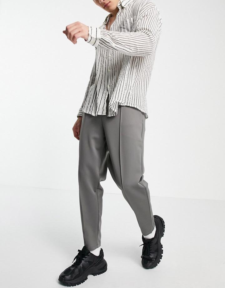 Asos Design Smart Tapered Sweatpants In Gray Scuba With Fixed Hem & Pintucks-blues