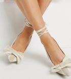 Asos Design Wide Fit Peony Tie Leg Bow High Heeled Shoes In Natural-neutral