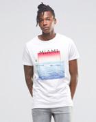 Pull & Bear T-shirt With Miami Print In White - White