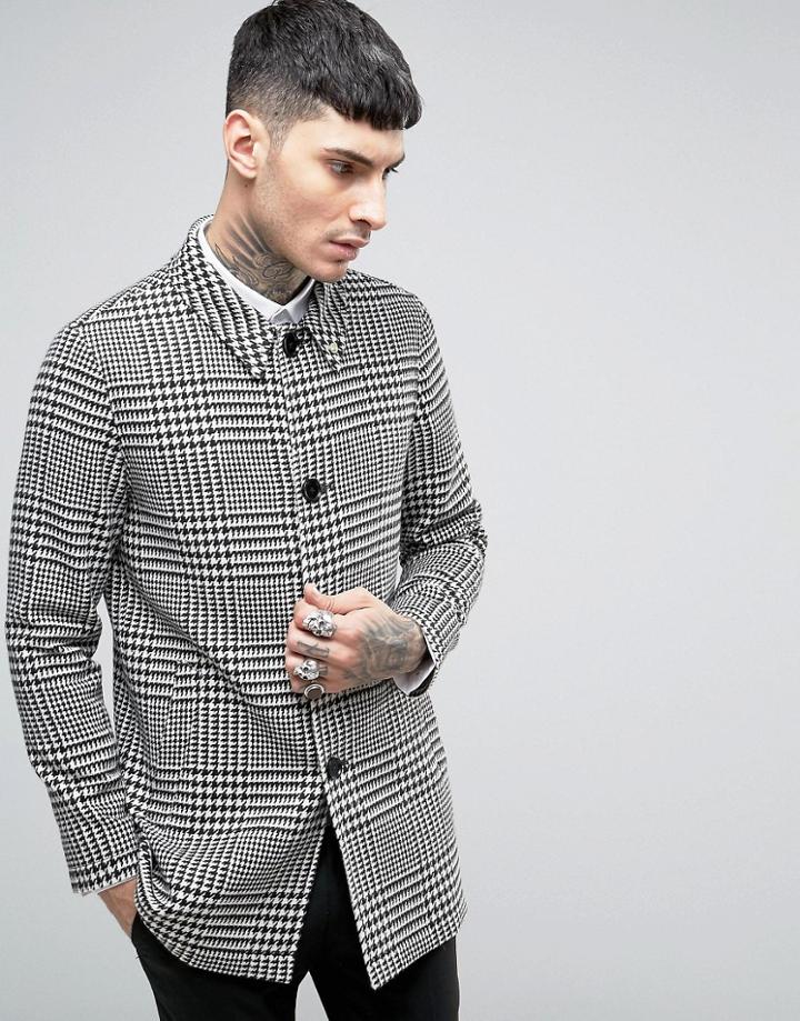 Noose & Monkey Prince Of Wales Check Trench - Black