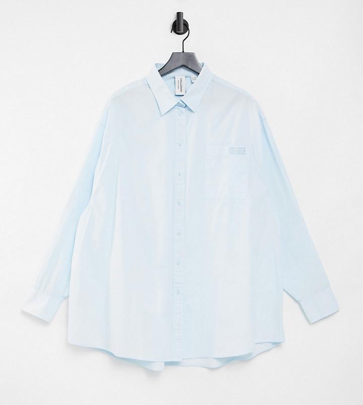 Collusion Plus Exclusive Ultimate Oversized Organic Cotton Dad Shirt With Embroidery In Blue-blues