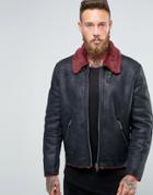 Asos Faux Shearling Jacket With Contrast Collar In Black - Black