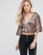 Oh My Love Pleat Batwing Top With Wrap Front - Gold