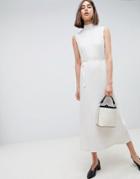 Asos White Pleated Midaxi Dress With Tie Detail-cream