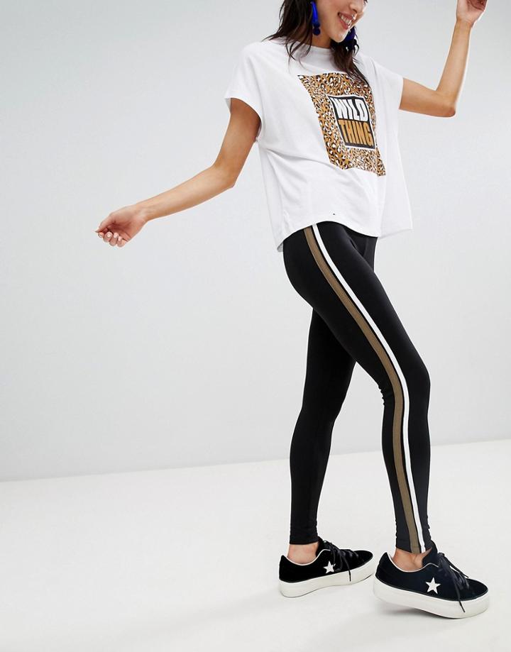 Stradivarius Side Stripe Leggings - Black