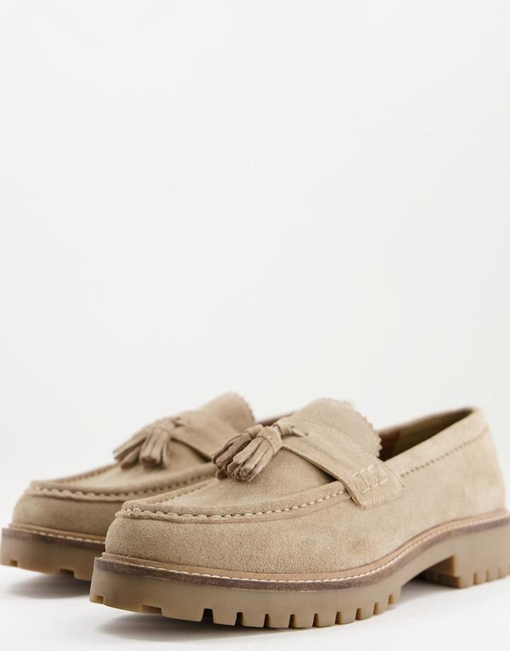 Walk London Sean Chunky Tassel Loafers In Beige Suede-neutral