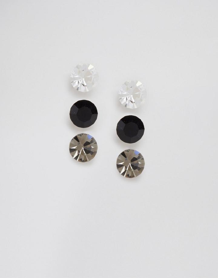 Cara Ny 3 Rhinestone Stud Earring Set - Black