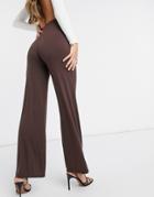 Flounce London Basic High Waisted Wide Leg Pants In Chocolate Brown