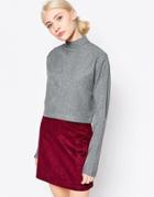 First & I High Neck Long Sleeved Top - Light Gray Melange