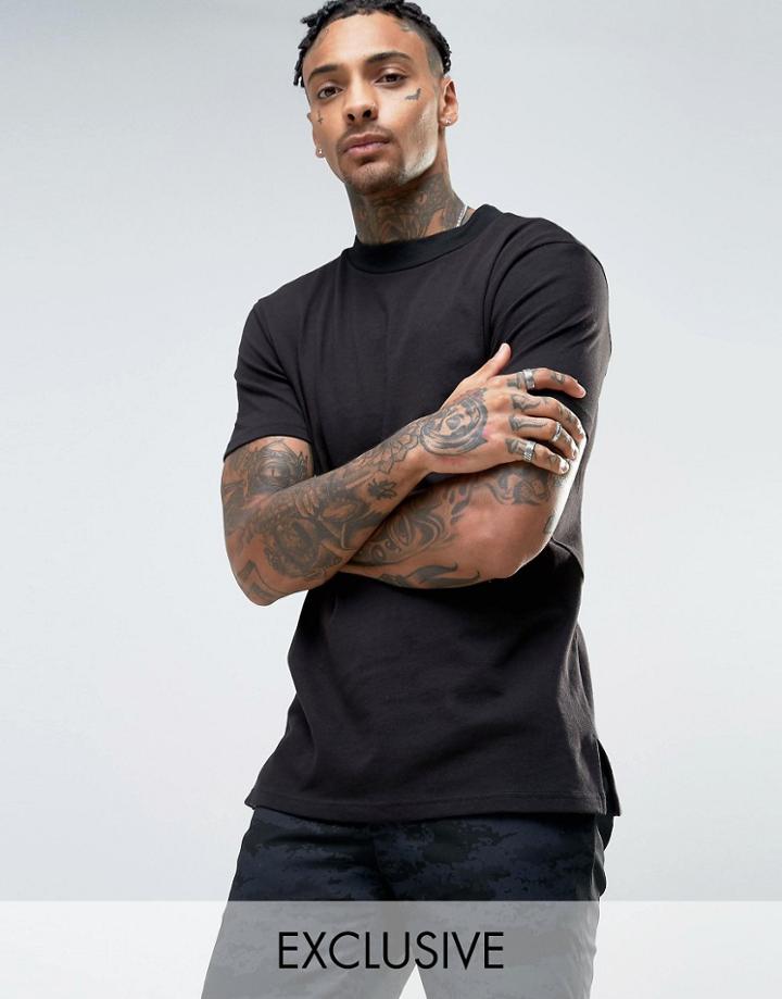 Mennace T-shirt With Raised Crew Neck In Black - Black