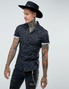 Asos Skinny Floral Shirt With Revere Collar - Black
