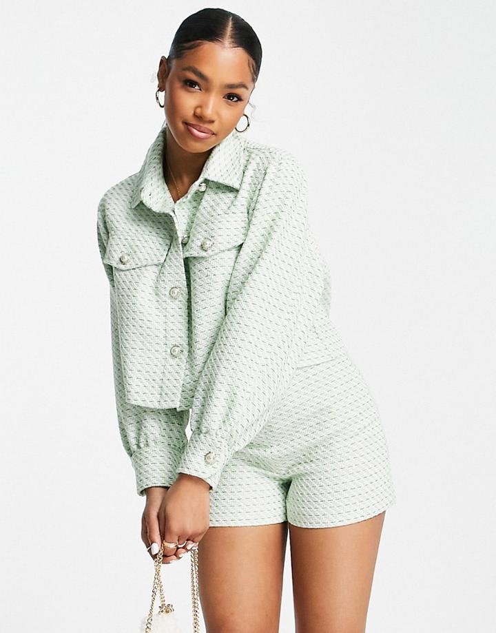 Miss Selfridge Textured Boucle Jacket In Sage Green