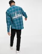 Asos Design 90s Oversized Check Shirt With Back City Print-green