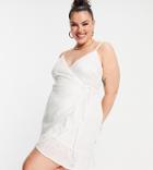 Asos Design Curve Tie Wrap Around Mini Sundress In Broderie In White