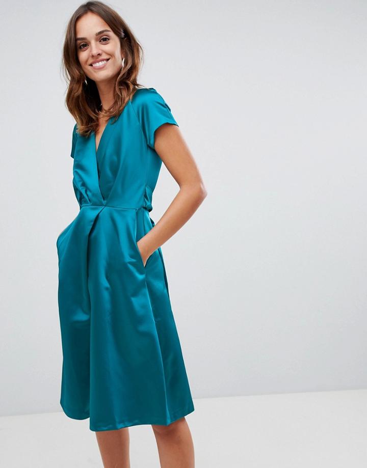 Closet London Wrap Pleated Dress - Green