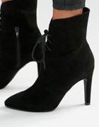 London Rebel Lace Up Point Heeled Ankle Boots - Black