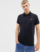 Hollister Icon Logo Modern Collar Pique Polo Slim Muscle Fit In Black - Black