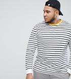 Asos Design Plus Stripe Relaxed Long Sleeve T-shirt In White And Navy With Contrast Ringer - White