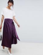 Asos White Midi Skirt With Tie Detailing-purple