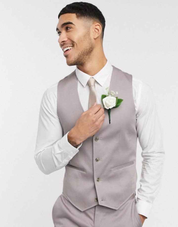 Asos Design Wedding Skinny Suit Suit Vest In Gray Stretch Cotton-grey