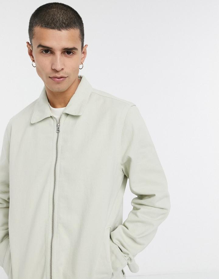 Asos Design Denim Jacket In Off White-green