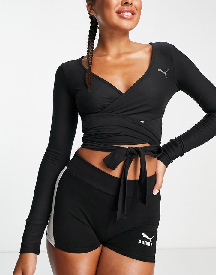 Puma Training Desert Wrap Crop Top In Black